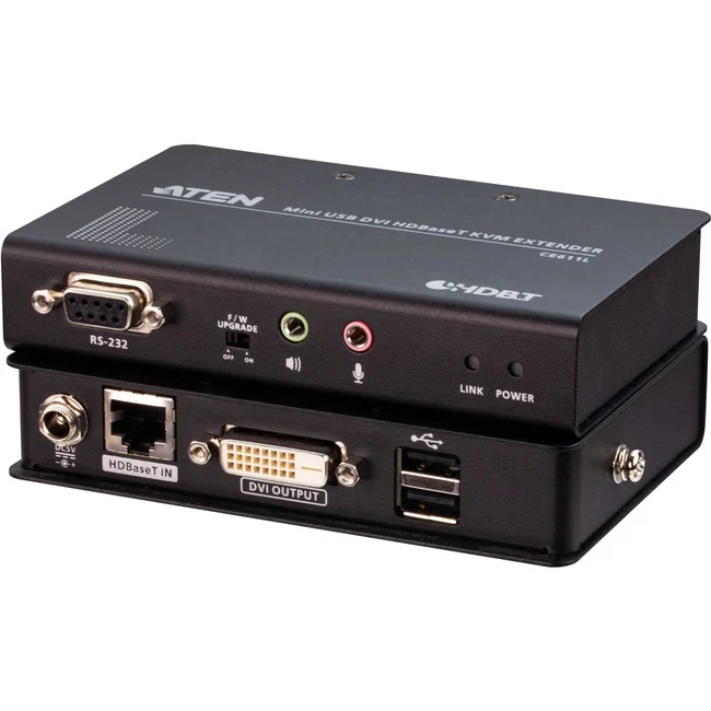 ATEN Mini USB DVI HDBaseT KVM Extender (1920 x 1200@100m) - 1 Local User(s) - 1 Remote User(s) - 328.08 ft Range - 1920 x 1200 Maximum Video Resolution - 2 x Network (RJ-45) - 3 - 2 x DVI