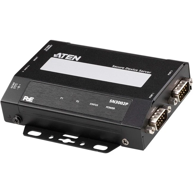 ATEN SN3002P 2-Port RS-232 Secure Device Server with PoE - Twisted Pair - 1 x Network (RJ-45) - 2 x Serial Port - PoE Ports - 10/100Base-TX - Fast Ethernet - Desktop, Wall Mountable, DIN Rail Mountable, Rack-mountable