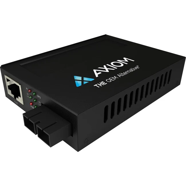 Axiom 1Gbs POE RJ45 to 1000BASE-LX Fiber Media Converter - SMF, SC, 10km, 1310nm - Network (RJ-45) - 1x PoE (RJ-45) Ports - 1 x SC Ports - Single-mode - Gigabit Ethernet - 1000Base-LX, 10/100/1000Base-T - 6.21 Mile - AC/DC