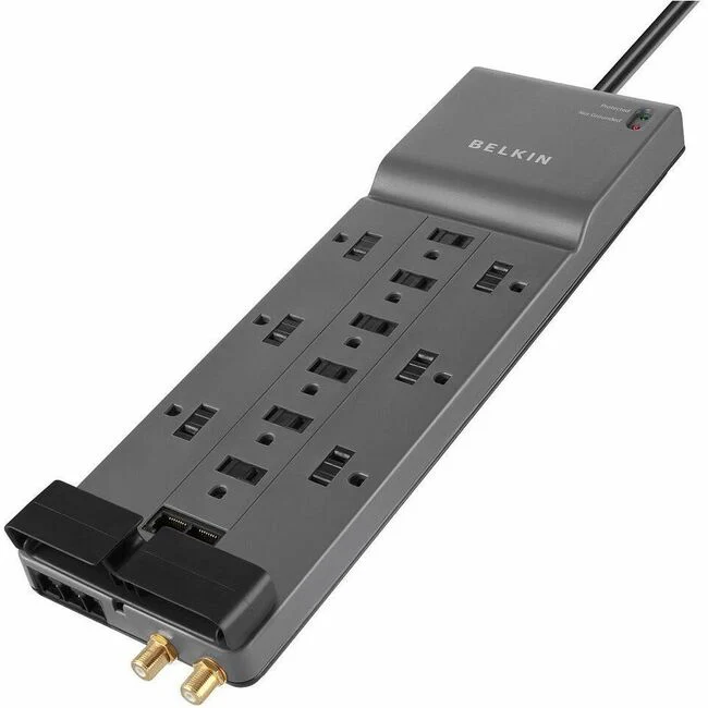 Belkin 12-Outlets Surge Suppressor/Protector - 12 x AC Power - 1875 VA - 4120 J - 120 V AC Input - Coaxial Cable Line, Phone/Fax/Modem/DSL, Ethernet - 10 ft