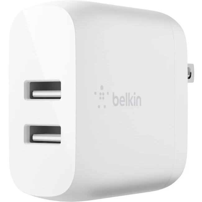 Belkin BoostCharge Dual USB-A Wall Charger 24W (Lightning to USB-A Cable included) - Power Adapter - 24 W - 4.80 A Output - White