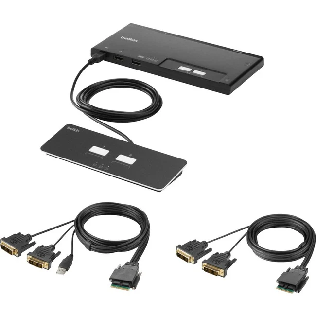 Belkin F1DN202MOD-DD-4 KVM Switchbox - 2 Computer(s) - 1 Local User(s) - 3840 x 2160 - 3 x USBDVI - Desktop, Under Table - TAA Compliant