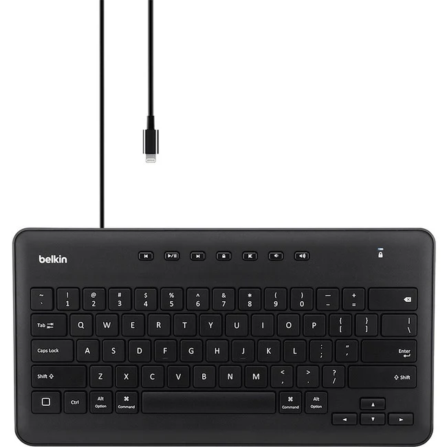 Belkin Wired Keyboard for iPad with Lightning Connector - Designed for Classroom Use - MFI Certified - Cable Connectivity - Lightning Interface Multimedia Hot Key(s) - English (US) - QWERTY Layout - Tablet - Mac, iOS