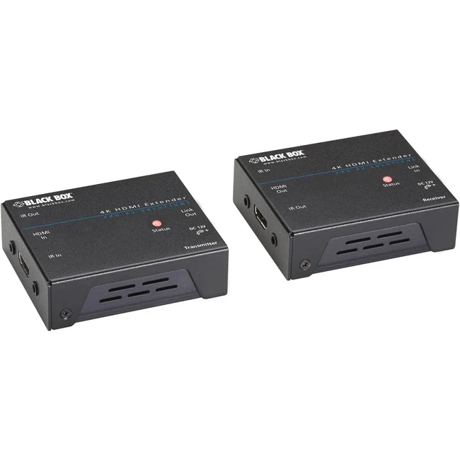 Black Box 4K HDMI IR Extender 70M - 1 Input Device - 1 Output Device - 229.66 ft Range - 2 x Network (RJ-45) - 1 x HDMI In - 1 x HDMI Out - 4K - 3840 x 2160 - Twisted Pair - Category 6