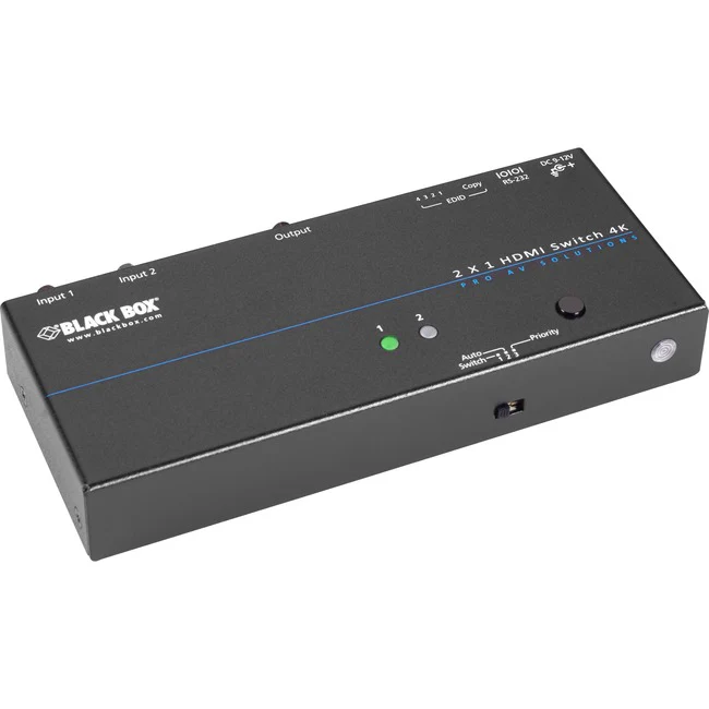 Black Box 4K HDMI Switch - 2 x 1 - 3840 × 2160 - 4K - 2 x 1 - Display, Blu-ray Disc Player - 1 x HDMI Out