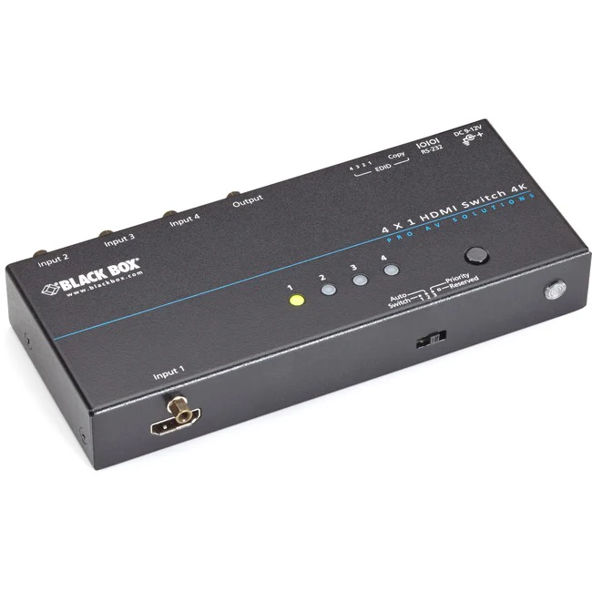 Black Box 4K HDMI Switch - 4 x 1 - 3840 × 2160 - 4K - 4 x 1 - Display, Blu-ray Disc Player - 1 x HDMI Out