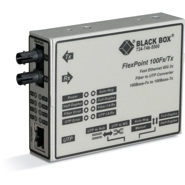 Black Box FlexPoint Fast Ethernet Media Converter - 1 x SC , 1 x RJ-45 - 100Base-FX, 100Base-TX - External