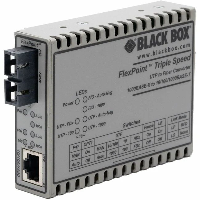 Black Box FlexPoint LMC1017A-SMSC Transceiver/Media Converter - 1 x Network (RJ-45) - 1 x SC Ports - 10/100/1000Base-T, 1000Base-LX - 7.46 Mile - Rail-mountable, Wall Mountable, Rack-mountable - TAA Compliant