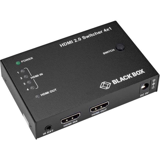Black Box HDMI 2.0 4K Video Switch - 4x1 - 4096 x 2160 - 4K - 4 x 1 - Display - 1 x HDMI Out