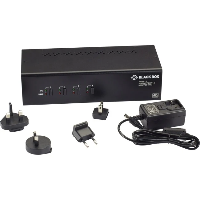 Black Box KV6224DPH Switch - 4 Computer(s) - 1 Local User(s) - 3840 x 2160 - 8 x USB - 5 x HDMI - 5 x DisplayPort - TAA Compliant