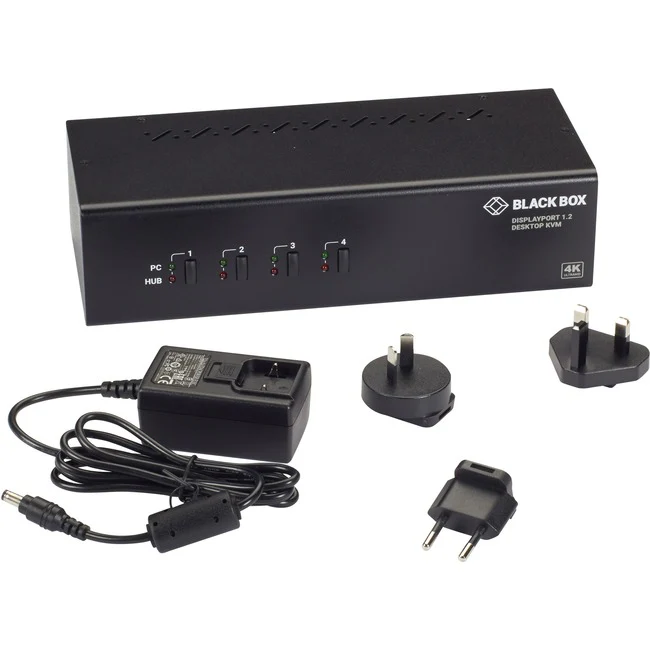 Black Box KVM Switch - Dual-Monitor, DisplayPort 1.2, 4K 60Hz, USB 3.0 Hub, Audio - 4 Computer(s) - 1 Local User(s) - 3840 x 2160 - 8 x USB - 10 x DisplayPort - TAA Compliant