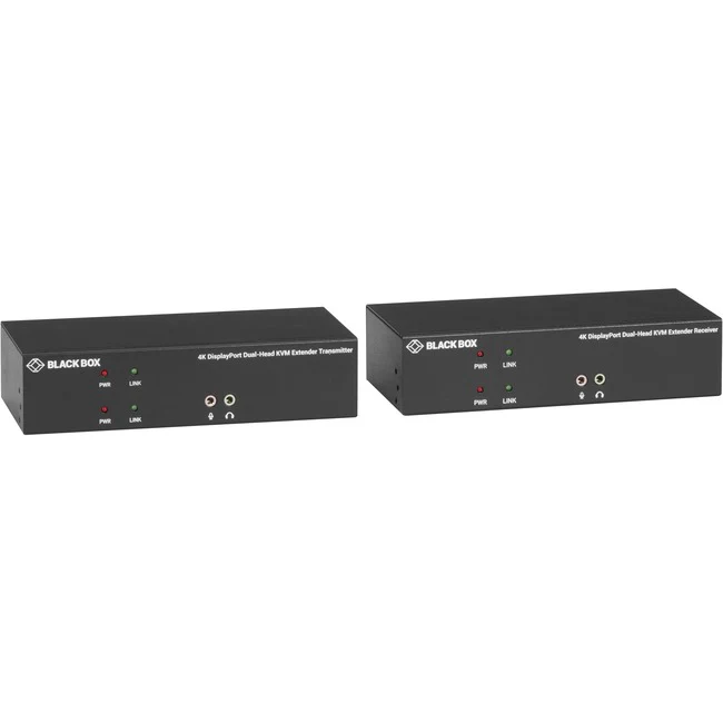 Black Box KVXLCDP-200 Video Extender Transmitter/Receiver - 2 Input Device - 2 Output Device - 328.08 ft Range - 4 x Network (RJ-45) - 5 x USB - DisplayPort - 4K UHD - 3840 x 2160 - Optical Fiber - TAA Compliant
