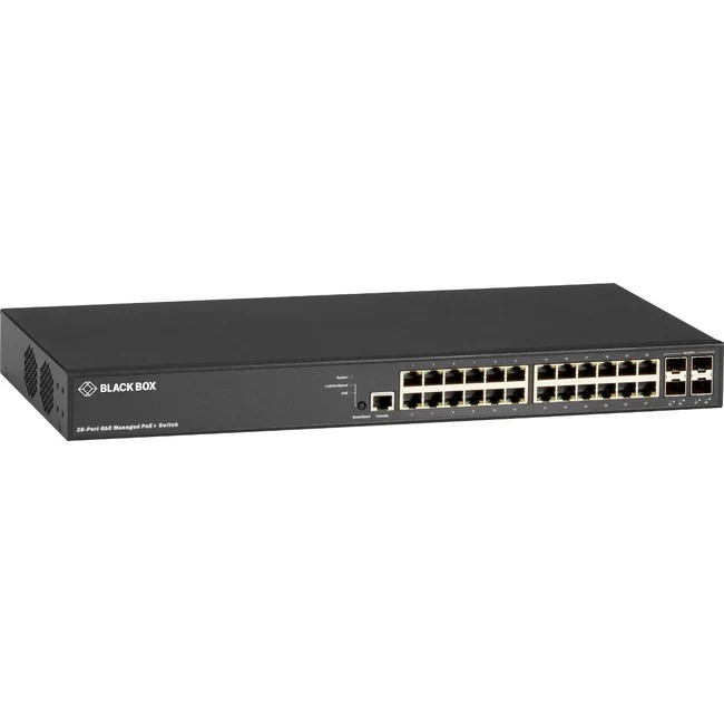 Black Box LPB3000 Ethernet Switch - 24 Ports - Manageable - Gigabit Ethernet, 10 Gigabit Ethernet - 10/100/1000Base-T, 10GBase-X - TAA Compliant - 2 Layer Supported - Modular - 370 W PoE Budget - Optical Fiber, Twisted Pair - PoE Ports - Desktop - 1 Year