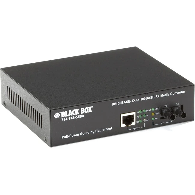 Black Box PoE PSE Media Converter - 1 x RJ-45 PoE, 1 x ST - 10/100Base-TX, 100Base-FX - External
