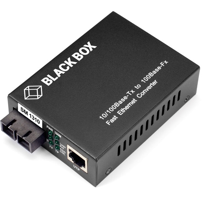 Black Box Pure Networking Fast Ethernet (100-Mbps) Media Converter - 1 x Network (RJ-45) - 1 x SC Ports - DuplexSC Port - Single-mode - 1310 nm Fiber - Fast Ethernet - 10/100Base-TX, 100Base-FX - 6.21 Mile - AC Adapter - Standalone, Rack-mountable