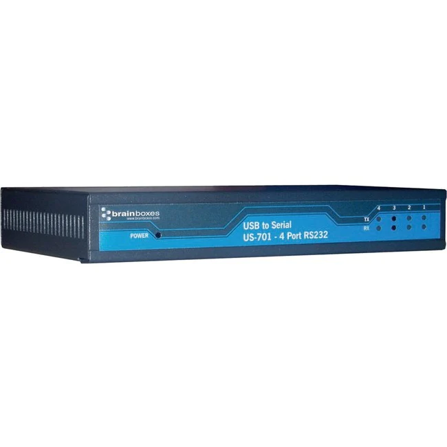 Brainboxes 4 Port RS232 USB to Serial Server - USB 2.0 - DIN Rail Mountable, Wall-mountable - TAA Compliant
