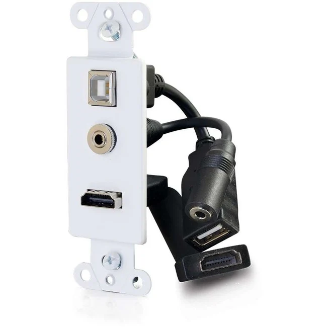 C2G 1-Gang HDMI, USB B and 3.5mm Audio Decorative Wall Plate - White