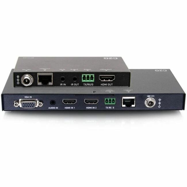 C2G Video Extender Transmitter/Receiver - 2 Input Device - 1 Output Device - 230 ft Range - 2 x Network (RJ-45) - 1 x USB - 2 x HDMI In - 1 x VGA In - 1 x HDMI Out - 1080p - 4K - Twisted Pair - Category 7