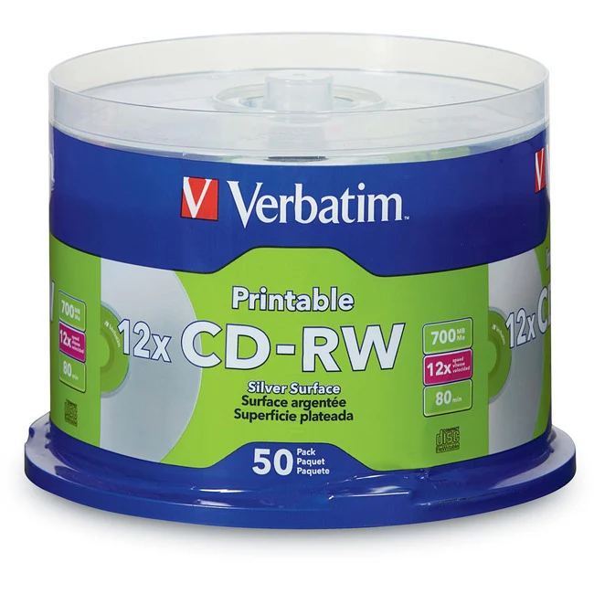 CD-RW 700MB 12X DataLifePlus Silver Inkjet Printable with Branded Hub - 50pk Spindle - 50 pk Spindle - Silver - DataLifePlus