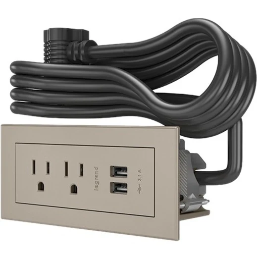 Chief Radiant Power Center, 2 AC, 2 USB-A, Nickel - 120 V AC / 15 A Rectangular Flush Mount