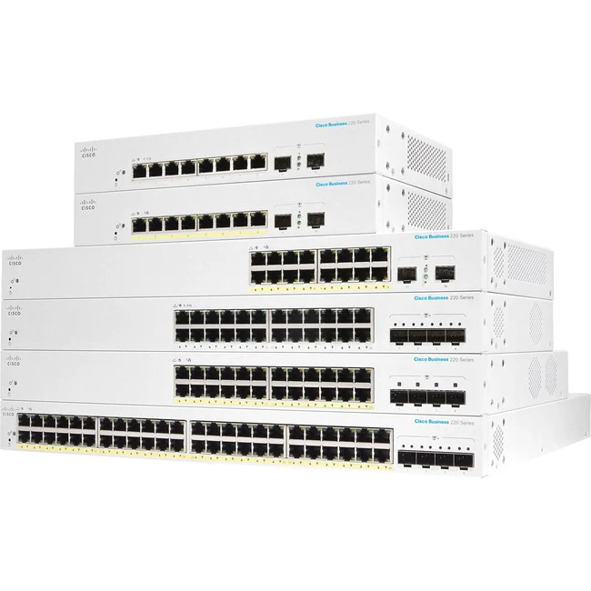Cisco Business CBS220-8FP-E-2G Ethernet Switch - 8 Ports - Manageable - Gigabit Ethernet - 10/100/1000Base-T, 1000Base-X - 2 Layer Supported - Modular - 2 SFP Slots - 9.10 W Power Consumption - 130 W PoE Budget - Optical Fiber, Twisted Pair - PoE Ports -
