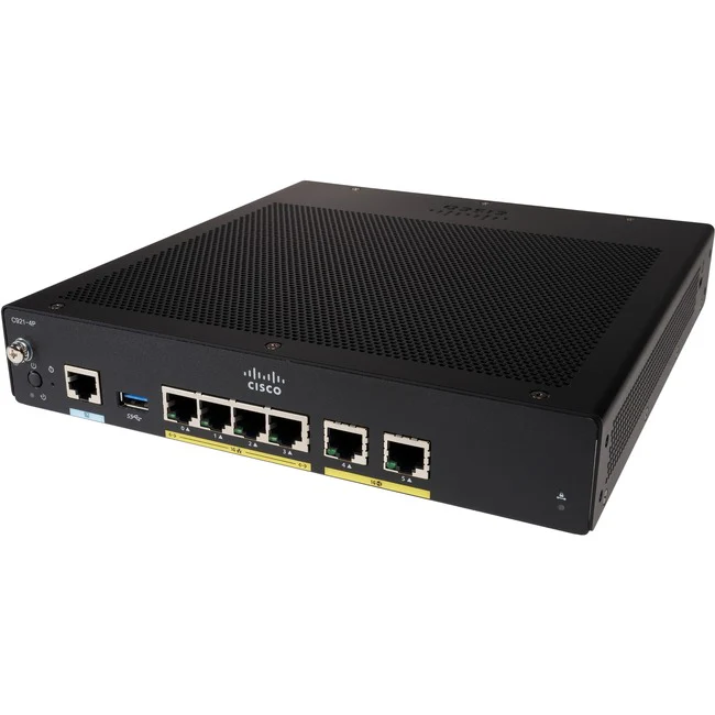 Cisco C921-4P Router - 6 Ports - Management Port - Gigabit Ethernet - Desktop, Rack-mountable, Undercounter - 1 Year