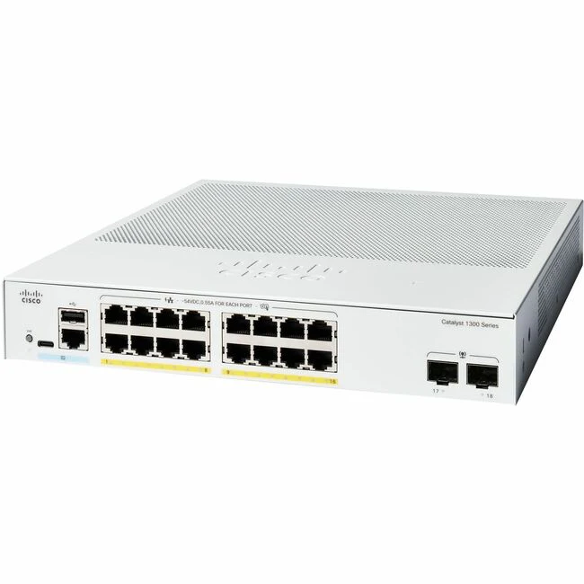 Cisco Catalyst C1300-16FP-2G Ethernet Switch - 16 Ports - Manageable - Gigabit Ethernet - 10/100/1000Base-T, 1000Base-X - 3 Layer Supported - Modular - 2 SFP Slots - 279.80 W Power Consumption - 240 W PoE Budget - Optical Fiber, Twisted Pair - PoE Ports -