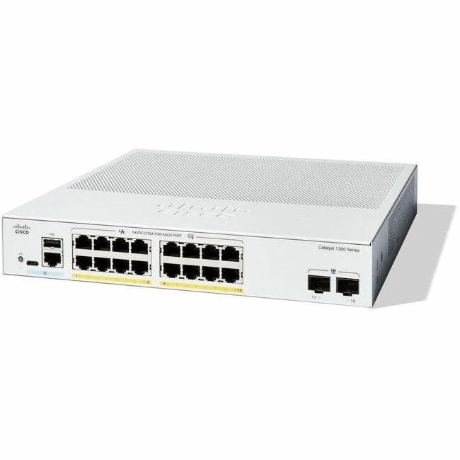 Cisco Catalyst C1300-16P-2G Ethernet Switch - 16 Ports - Manageable - Gigabit Ethernet - 1000Base-X, 10/100/1000Base-T - 3 Layer Supported - Modular - 2 SFP Slots - 154.50 W Power Consumption - 120 W PoE Budget - Optical Fiber, Twisted Pair - PoE Ports -