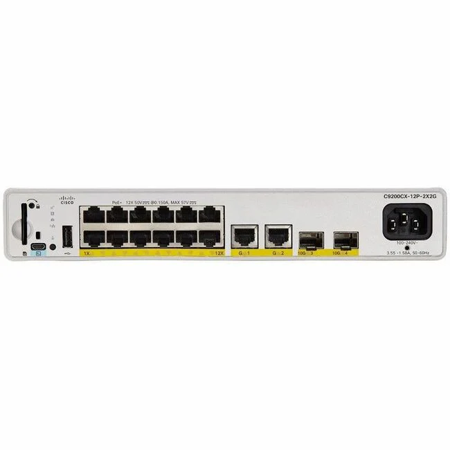 Cisco Catalyst C9200CX-12P-2X2G Ethernet Switch - 12 Ports - Manageable - 10 Gigabit Ethernet, Gigabit Ethernet - 10GBase-T, 10GBase-X, 1000Base-T - 3 Layer Supported - Modular - Optical Fiber, Twisted Pair - PoE Ports - Rack-mountable, Wall Mountable, Un