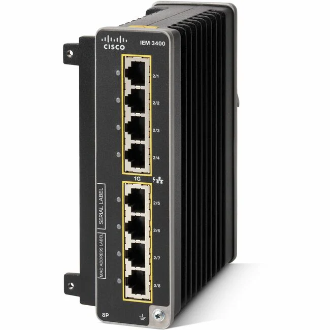 Cisco Catalyst IE-3400-8T2S Ethernet Switch - 8 Ports - Gigabit Ethernet, 2.5 Gigabit Ethernet - 10/100/1000Base-T, 100/1000Base-X - Refurbished - 3 Layer Supported - Modular - 2 SFP Slots - 36 W Power Consumption - Twisted Pair, Optical Fiber - DIN Rail