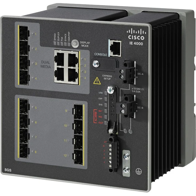 Cisco IE-4000-8GS4G-E Ethernet Switch - 4 Ports - Manageable - Gigabit Ethernet - 1000Base-T, 1000Base-X - Refurbished - 3 Layer Supported - 8 SFP Slots - Optical Fiber, Twisted Pair - Rail-mountable