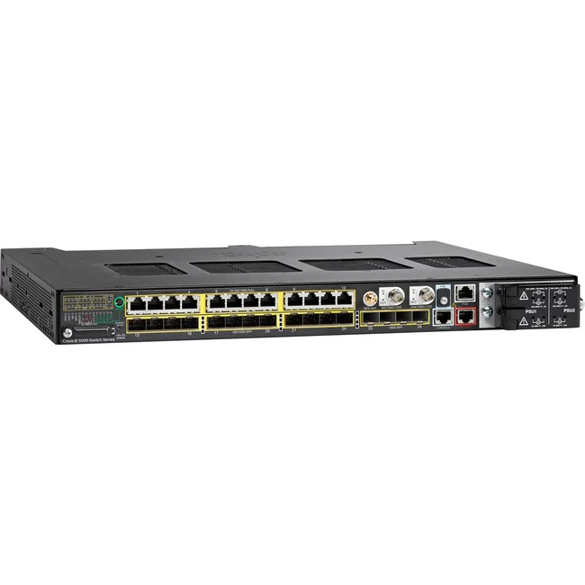 Cisco Industrial Ethernet IE-5000-16S12P Ethernet Switch - 12 Ports - Gigabit Ethernet - 10/100/1000Base-TX, 1000Base-X - Refurbished - 3 Layer Supported - Modular - 16 SFP Slots - 90 W Power Consumption - Optical Fiber, Twisted Pair - 1U High - Rack-moun