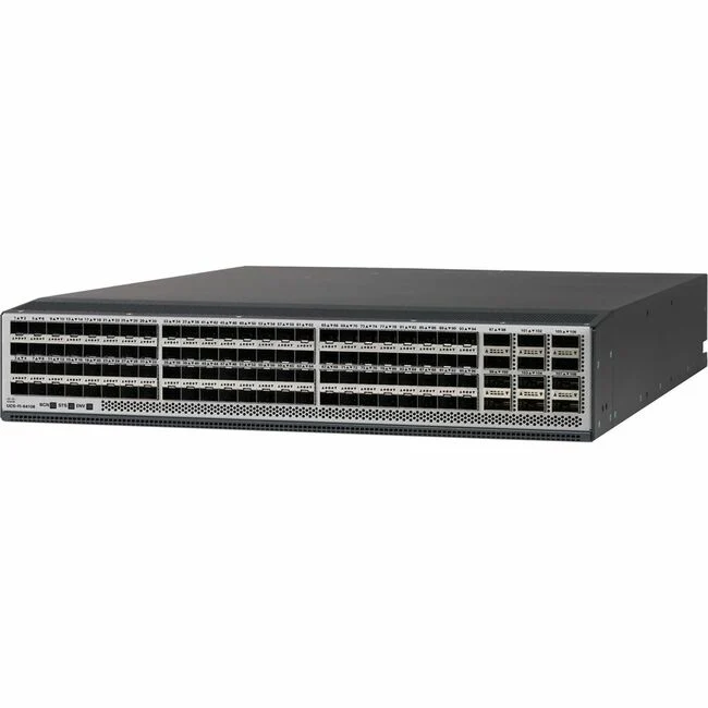Cisco UCS 64108 Fibre Channel Switch - 108 Fiber Channel Ports - 8 x RJ-45 - 100 Gigabit Ethernet - 108 x Total Expansion Slots - QSFP28, SFP28 - Manageable - Rack-mountable - 2U - Redundant Power Supply - 3 Year