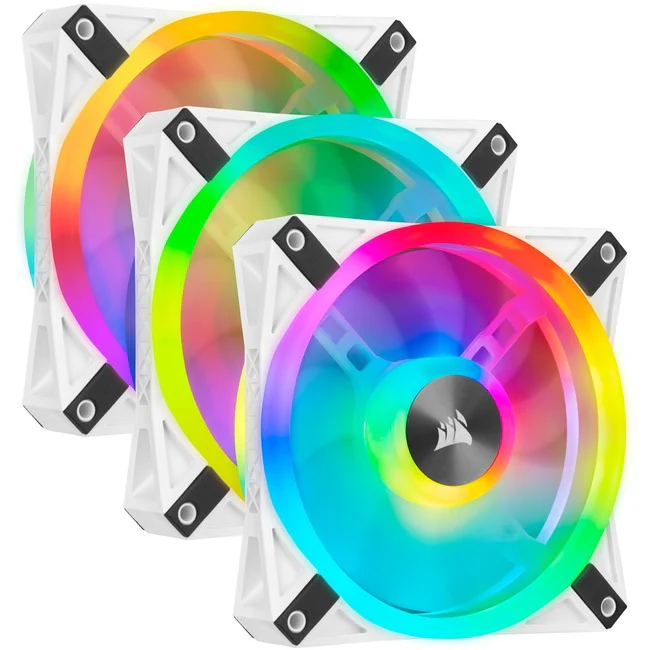Corsair iCUE QL120 RGB 120mm PWM White Fan - Triple Fan Kit With Lighting Node CORE