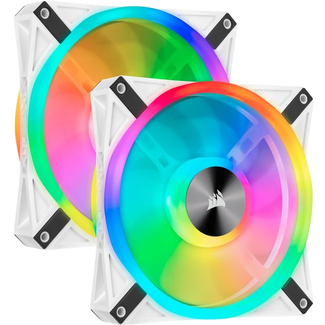Corsair iCUE QL140 RGB 140mm PWM White Fan - Dual Fan Kit with Lighting Node CORE