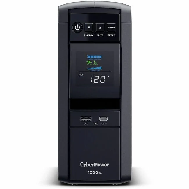 CyberPower CP1000PFCLCDTAA TAA Compliant Intelligent UPS Systems - 1000VA/600W, 120 VAC, NEMA 5-15P, Mini-Tower, Sine Wave, 10 Outlets, LCD, PowerPanel® Personal, $350000 CEG, 3YR Warranty