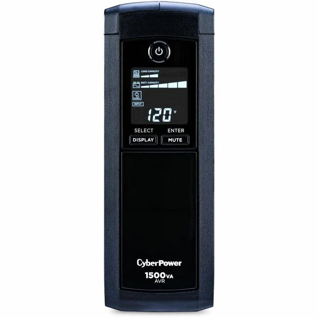 CyberPower CP1500AVRLCDTAA Intelligent LCD UPS Systems - 1500VA/900W, NEMA 5-15P, Mini-Tower, 12 Outlets, LCD, PowerPanel® Personal, $500000 CEG, 3YR Warranty