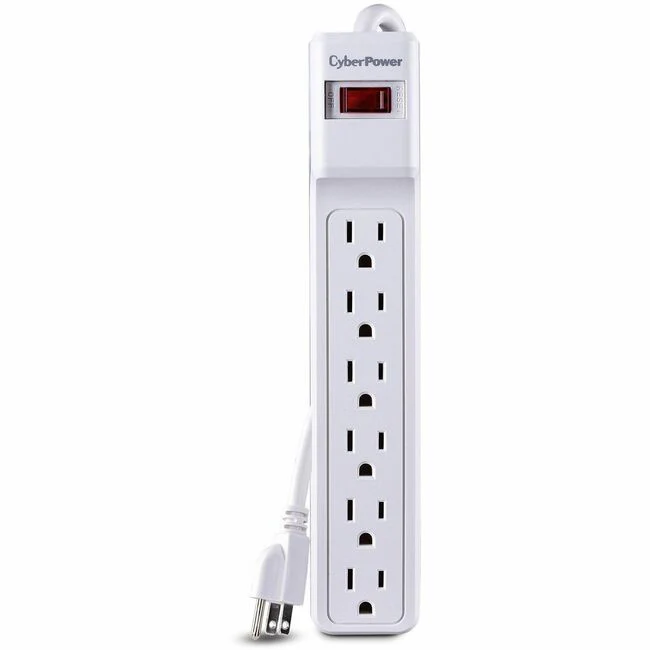 CyberPower CSB606W Essential 6 - Outlet Surge with 900 J - Clamping Voltage 500V, 6 ft, NEMA 5-15P, Straight, 15 Amp, EMI/RFI Filtration, White, RG6 Coaxial Protection, Lifetime Warranty