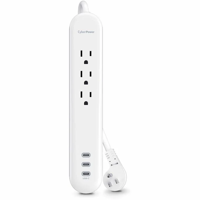 CyberPower P304UC3 Surge Protector - White - NEMA 5-15P - 3 x NEMA 5-15R, 3 x USB Type C - 500 J - 120 V AC Input - 5 V DC Output - 4 ft