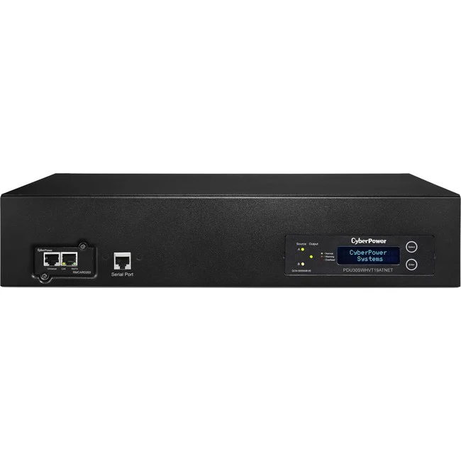 CyberPower PDU30SWHVT19ATNET 200 - 240 VAC 30A Switched ATS PDU - 19 Outlets, 10 ft, 2 x NEMA L6-30P, Horizontal, 2U, LCD, 3YR Warranty