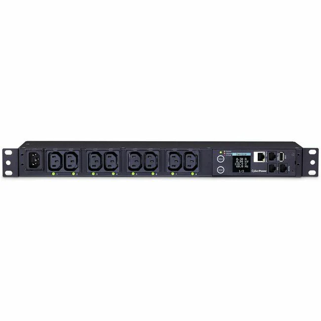 CyberPower PDU81004 100 - 120 VAC 15A Switched Metered-by-Outlet PDU - 8 Outlets, 10 ft, IEC-320 C14, Horizontal, 1U, LCD, 3YR Warranty
