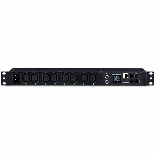 CyberPower PDU81005 100 - 120 VAC 20A Switched Metered-by-Outlet PDU - 8 Outlets, 10 ft, IEC-320 C20, Horizontal, 1U, LCD, 3YR Warranty