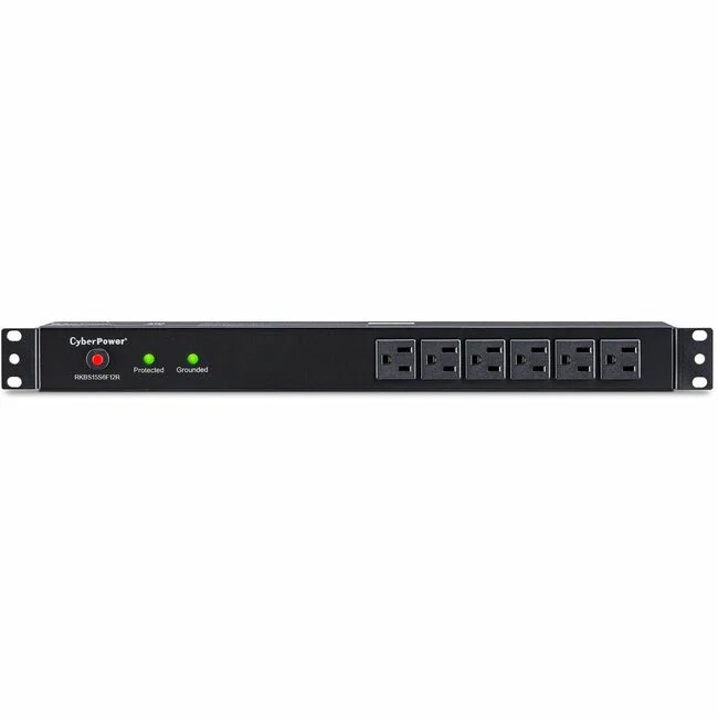 CyberPower RKBS15S6F12R Rackbar 18 - Outlet Surge with 3600 J - Clamping Voltage 400V, 15 ft, NEMA 5-15P, Straight, EMI/RFI Filtration, Black, Lifetime Warranty