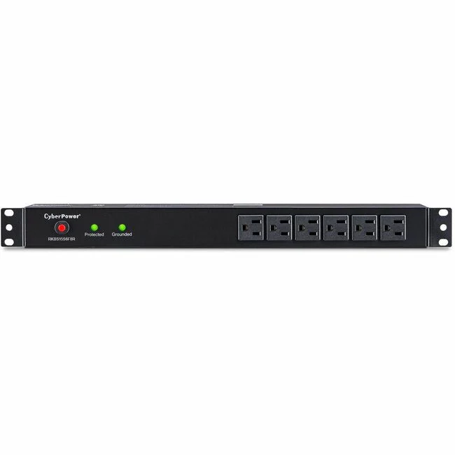 CyberPower RKBS15S6F8R Rackbar 14 - Outlet Surge with 3600 J - Clamping Voltage 400V, 15 ft, NEMA 5-15P, Straight, EMI/RFI Filtration, Black, Lifetime Warranty