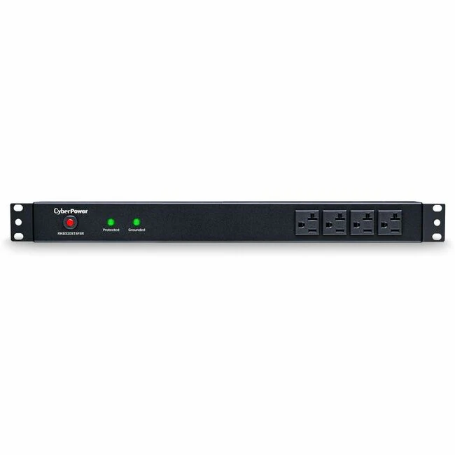CyberPower RKBS20ST4F8R Rackbar 12 - Outlet Surge with 1800 J - Clamping Voltage 400V, 15 ft, NEMA L5-20P, Straight, EMI/RFI Filtration, Black, Lifetime Warranty
