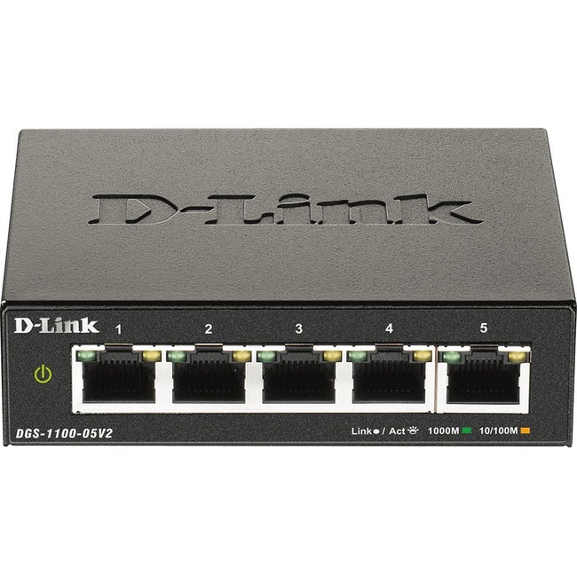 D-Link DGS-1100-05V2 Ethernet Switch - 5 Ports - Manageable - Gigabit Ethernet - 1000Base-T - 2 Layer Supported - 3.42 W Power Consumption - Twisted Pair - Desktop - Lifetime Limited Warranty