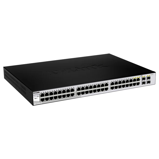 D-Link DGS-1210-52 Websmart Gigabit Switch with 48 1000Base-T and 4 SFP Ports - 48 Ports - Manageable - Gigabit Ethernet - 10/100/1000Base-T, 1000Base-X - 2 Layer Supported - 4 SFP Slots - Twisted Pair, Optical Fiber - 1U High - Rack-mountable, Desktop -