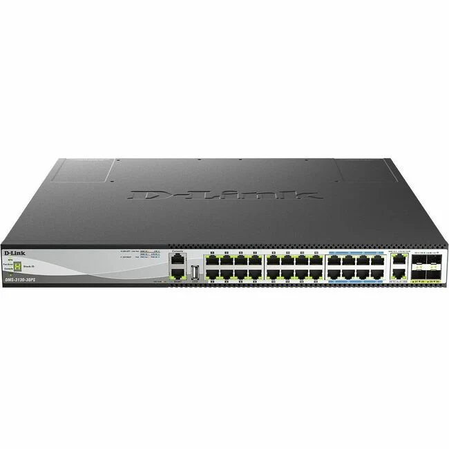 D-Link DMS-3130-30PS Ethernet Switch - 26 Ports - Manageable - 2.5 Gigabit Ethernet, 5 Gigabit Ethernet, 10 Gigabit Ethernet, 25 Gigabit Ethernet - 2.5GBase-T, 5GBase-T, 10GBase-T, 25GBase-X - 3 Layer Supported - Modular - 1211.50 W Power Consumption - 74
