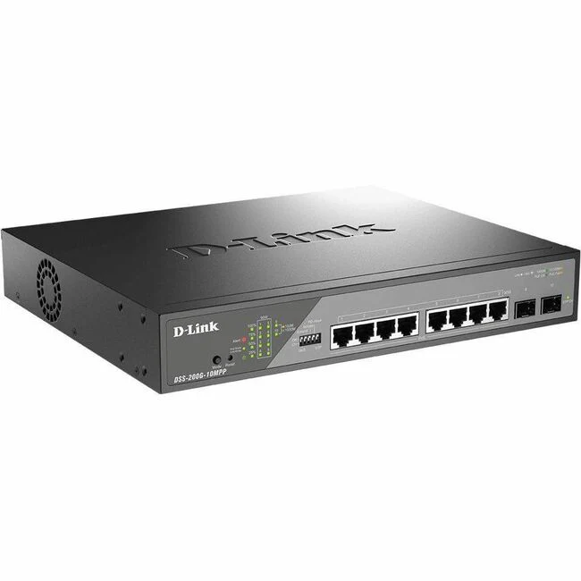 D-Link DSS-200G Ethernet Switch - 8 Ports - Manageable - Gigabit Ethernet - 10/100/1000Base-T, 1000Base-X - 3 Layer Supported - Modular - 2 SFP Slots - 10.70 W Power Consumption - 242 W PoE Budget - Twisted Pair, Optical Fiber - PoE Ports - 1U High - Desk
