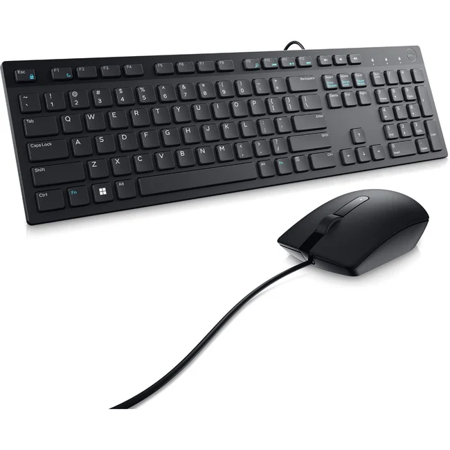 Dell Wired Keyboard and Mouse - KM300C - USB Keyboard - Black - USB Cable Mouse - Optical - 1000 dpi - 3 Button - Black - Mute, Volume Down, Volume Up Hot Key(s) - Compatible with Mac, PC